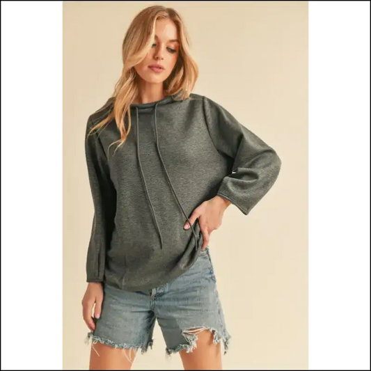 Aemi + co Lightweight Drawstring Mock Neck Sweatshirt - Light Gray / s - Sweatshirts & Hoodies on Sale Worldwide Shipping