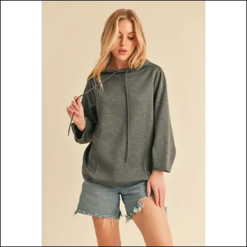 Aemi + co Lightweight Drawstring Mock Neck Sweatshirt - Sweatshirts & Hoodies on Sale Worldwide Shipping