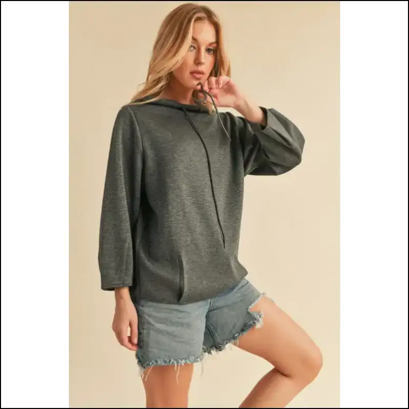 Aemi + co Lightweight Drawstring Mock Neck Sweatshirt - Sweatshirts & Hoodies on Sale Worldwide Shipping