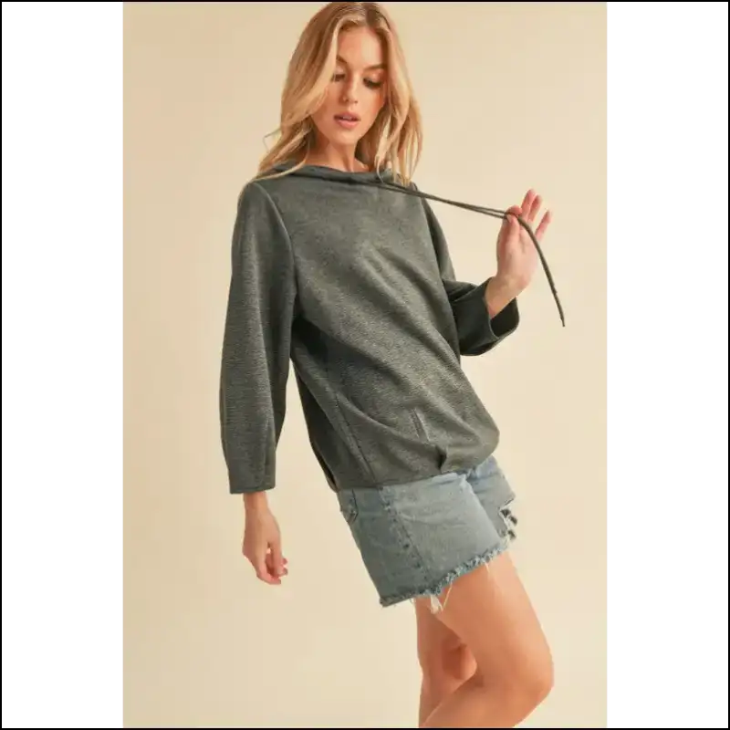 Aemi + co Lightweight Drawstring Mock Neck Sweatshirt - Sweatshirts & Hoodies on Sale Worldwide Shipping