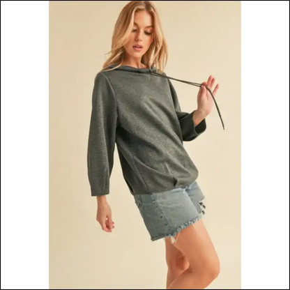Aemi + co Lightweight Drawstring Mock Neck Sweatshirt - Sweatshirts & Hoodies on Sale Worldwide Shipping