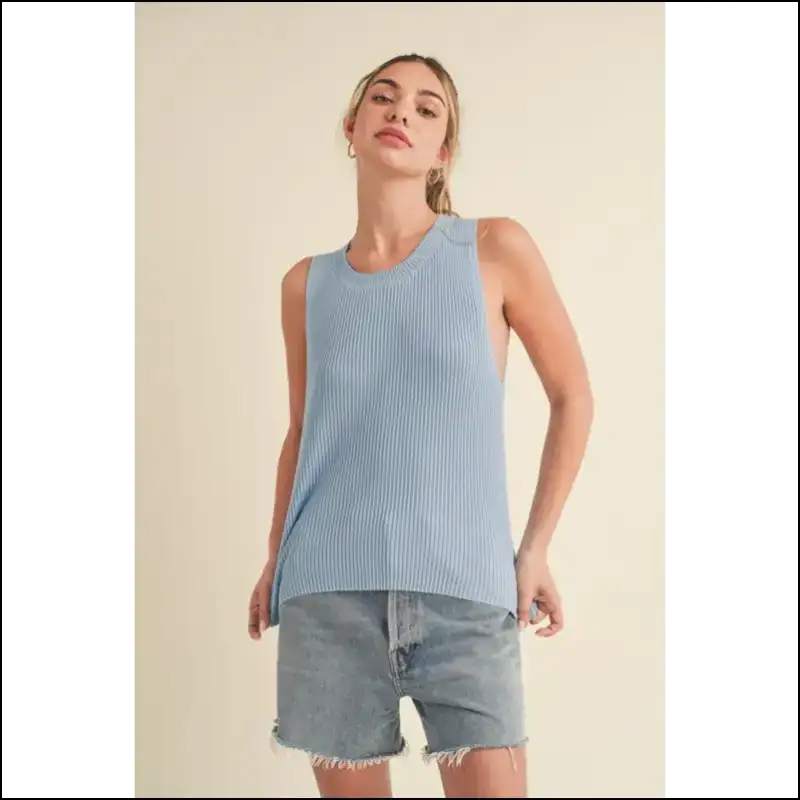 Aemi + co Ribbed Round Neck Knit Tank - Effortless Chic - Tops on Sale Worldwide Shipping