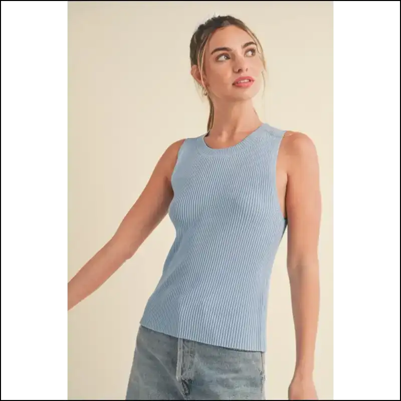 Aemi + co Ribbed Round Neck Knit Tank - Effortless Chic - Tops on Sale Worldwide Shipping