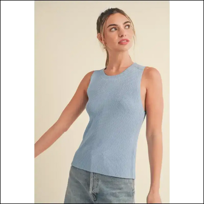 Aemi + co Ribbed Round Neck Knit Tank - Effortless Chic - Tops on Sale Worldwide Shipping