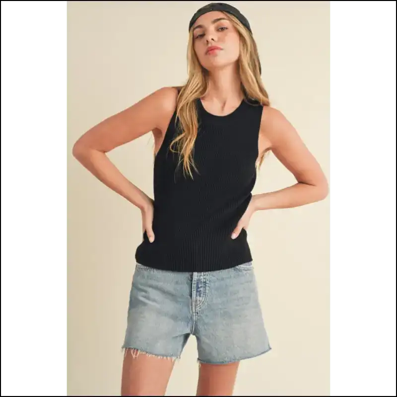 Aemi + co Ribbed Round Neck Knit Tank - Tops on Sale Worldwide Shipping