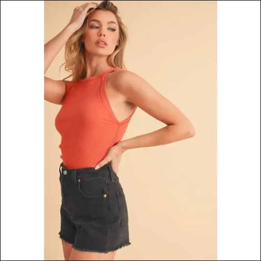 Aemi + co Ribbed Round Neck Tank Top - Gossamer Pink / s - Tops on Sale Worldwide Shipping