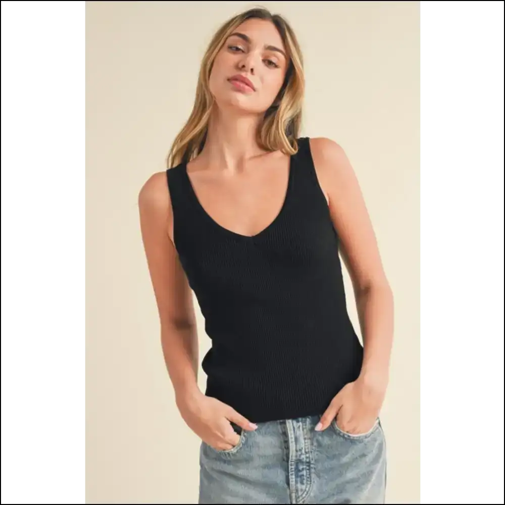 Aemi + co Ribbed Wide Strap Knit Tank - Chic Comfort - Tops on Sale Worldwide Shipping