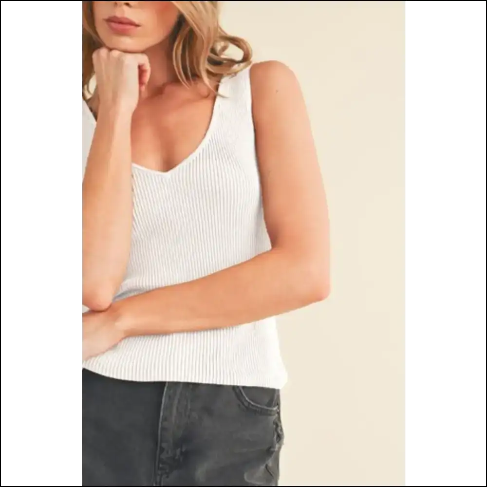 Aemi + co Ribbed Wide Strap Knit Tank - Tops on Sale Worldwide Shipping