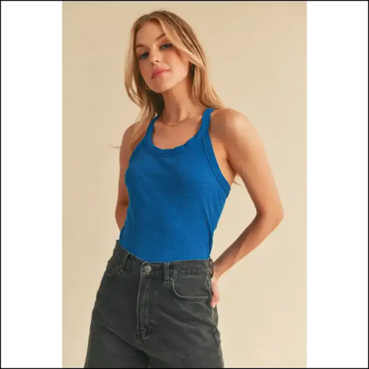 Aemi + co Scoop Neck Ribbed Tank - your Wardrobe Essential - Royal Blue / m - Tops on Sale Worldwide Shipping