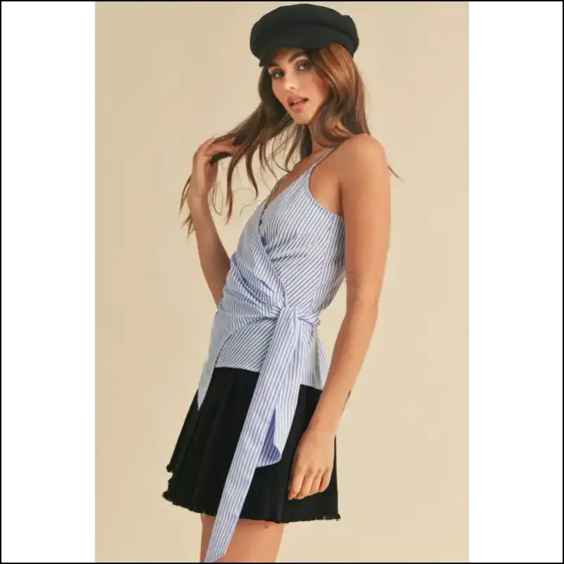 Aemi + co Side Knotted Surplice Striped Cami - Tank Tops on Sale Worldwide Shipping
