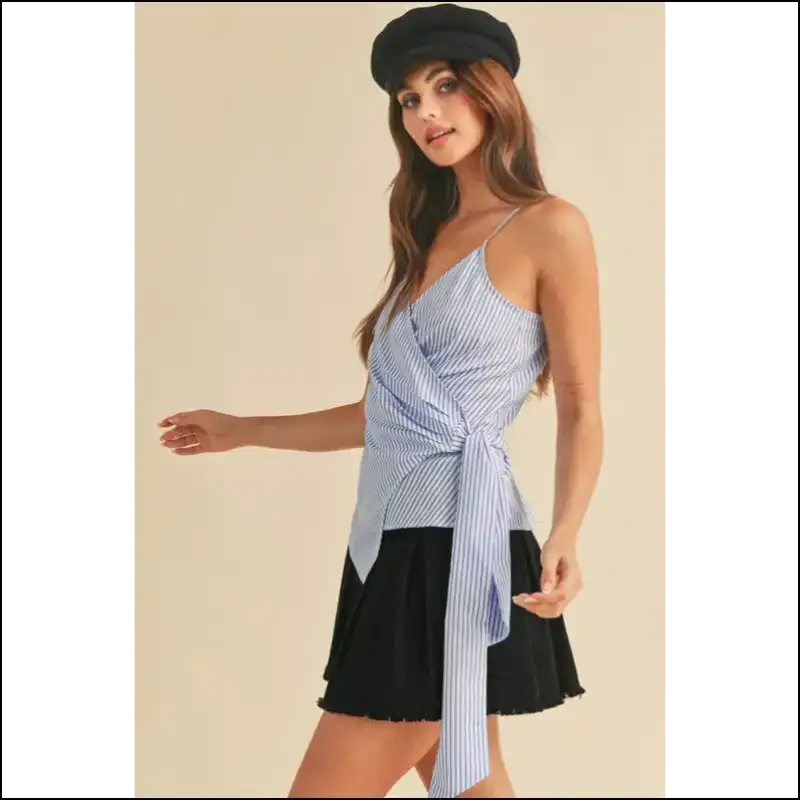 Aemi + co Side Knotted Surplice Striped Cami - Tank Tops on Sale Worldwide Shipping