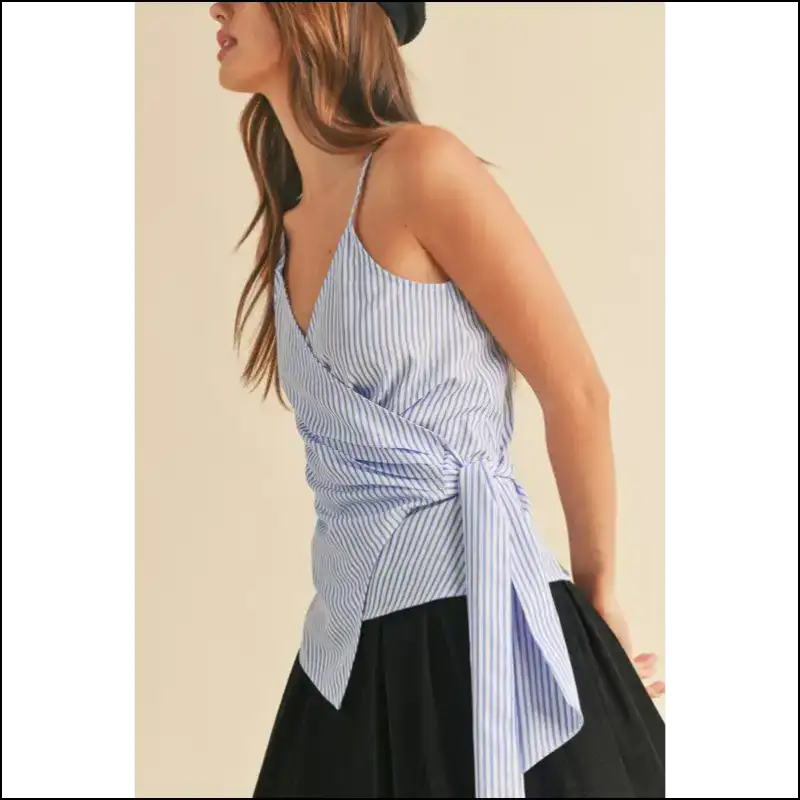 Aemi + co Side Knotted Surplice Striped Cami - Tank Tops on Sale Worldwide Shipping