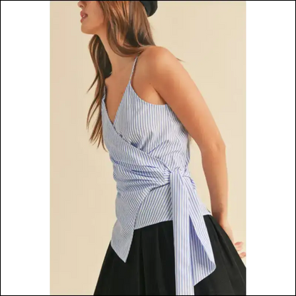 Aemi + co Side Knotted Surplice Striped Cami - Tank Tops on Sale Worldwide Shipping