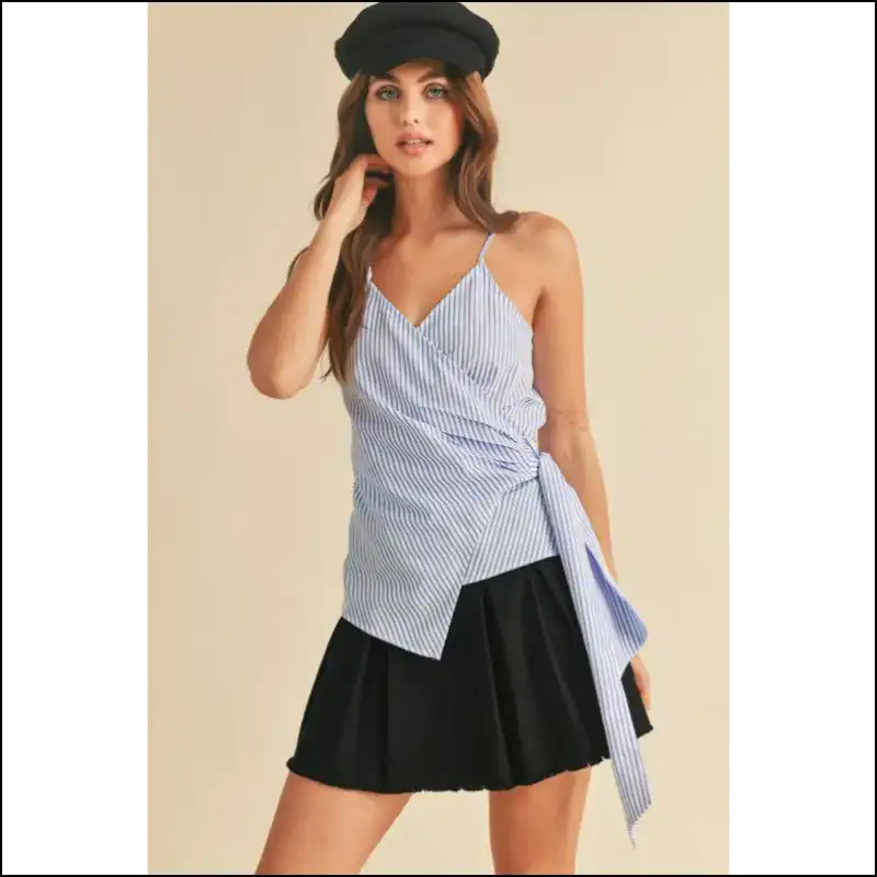 Aemi + co Side Knotted Surplice Striped Cami - Tank Tops on Sale Worldwide Shipping