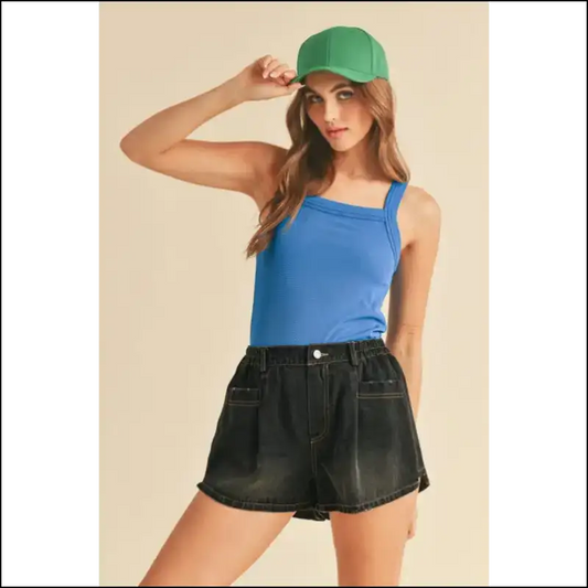 Aemi + co Square Neck Wide Strap Tank - Chic & Versatile - Royal Blue / s - Tops on Sale Worldwide Shipping