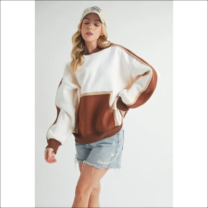 Aemi + co Trendy Color Block Kangaroo Pocket Hoodie - Hoodies Sweatshirts & on Sale Worldwide Shipping