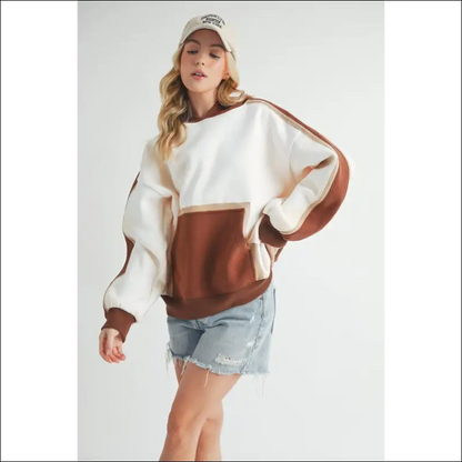 Aemi + co Trendy Color Block Kangaroo Pocket Hoodie - Hoodies Sweatshirts & on Sale Worldwide Shipping
