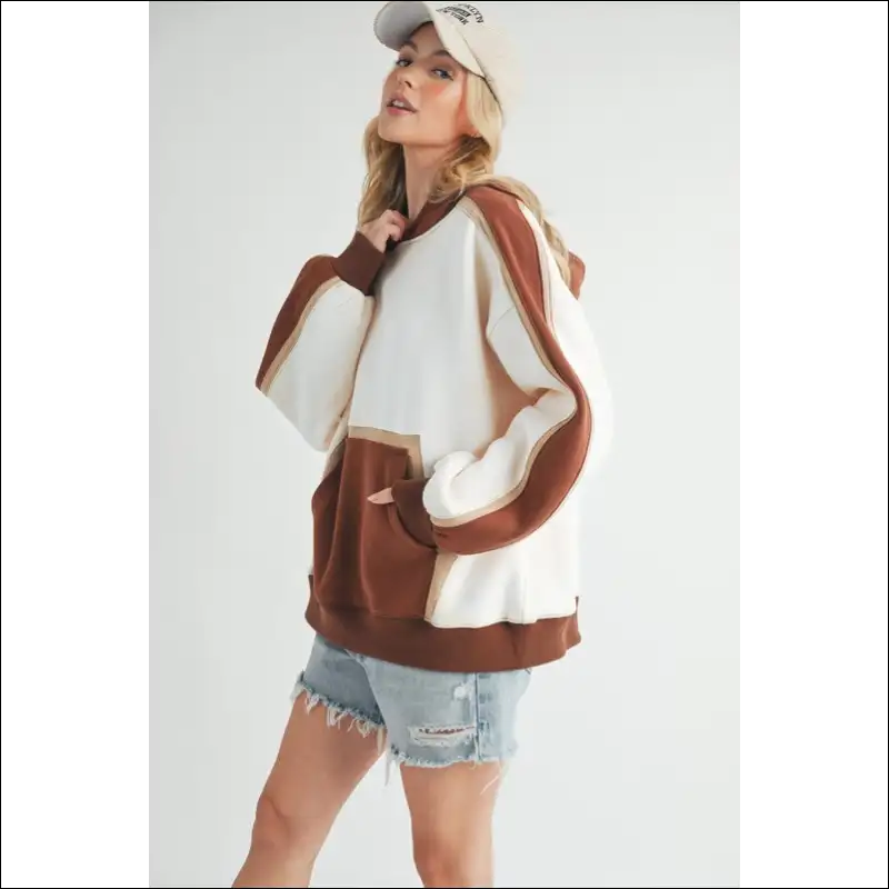 Aemi + co Trendy Color Block Kangaroo Pocket Hoodie - Hoodies Sweatshirts & on Sale Worldwide Shipping