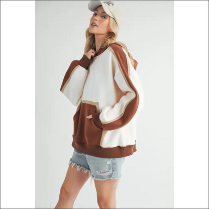 Aemi + co Trendy Color Block Kangaroo Pocket Hoodie - Hoodies Sweatshirts & on Sale Worldwide Shipping