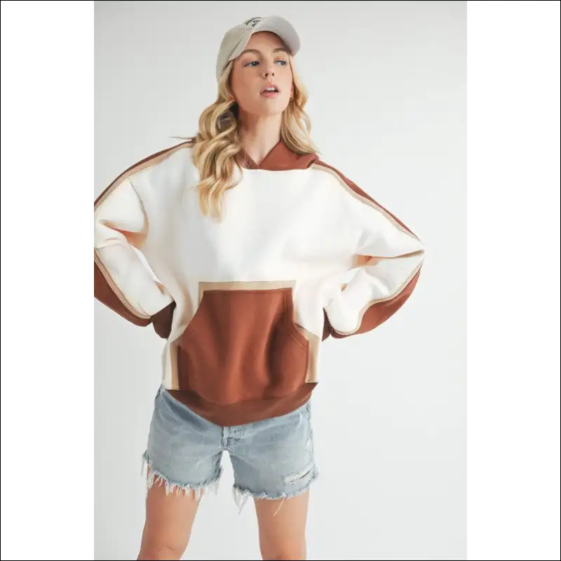 Aemi + co Trendy Color Block Kangaroo Pocket Hoodie - Hoodies Sweatshirts & on Sale Worldwide Shipping