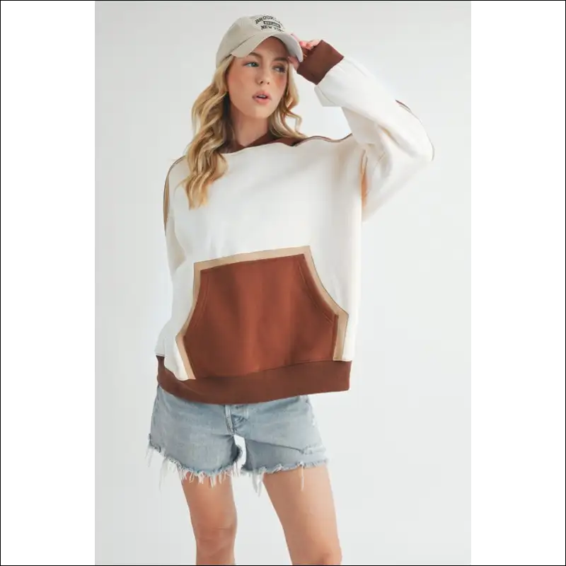 Aemi + co Trendy Color Block Kangaroo Pocket Hoodie - Hoodies Sweatshirts & on Sale Worldwide Shipping