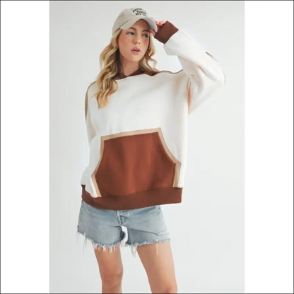 Aemi + co Trendy Color Block Kangaroo Pocket Hoodie - Hoodies Sweatshirts & on Sale Worldwide Shipping