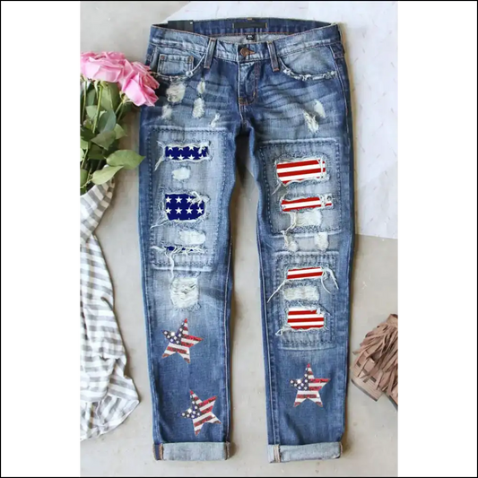 Ain’t no Stone Left Unturned in these Red White and Distressed Jeans! 🇺🇸 - Medium / 18 - Jeans on Sale Worldwide Shipping