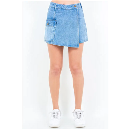 American Bazi Cargo Pocket Denim Skort - Blue / s - Skorts Shorts on Sale Worldwide Shipping