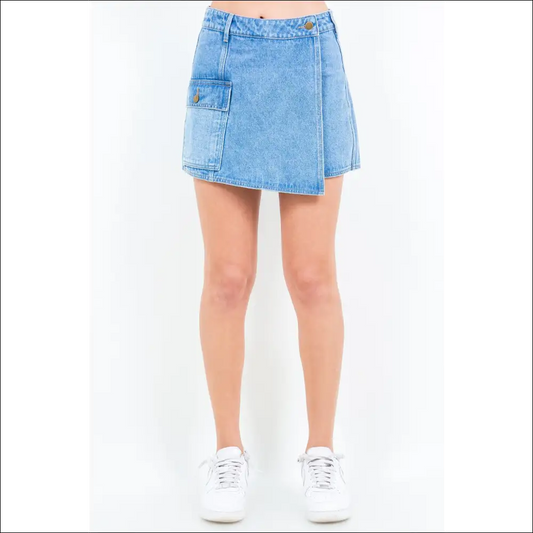American Bazi Cargo Pocket Denim Skort - Blue / s - Skorts Shorts on Sale Worldwide Shipping