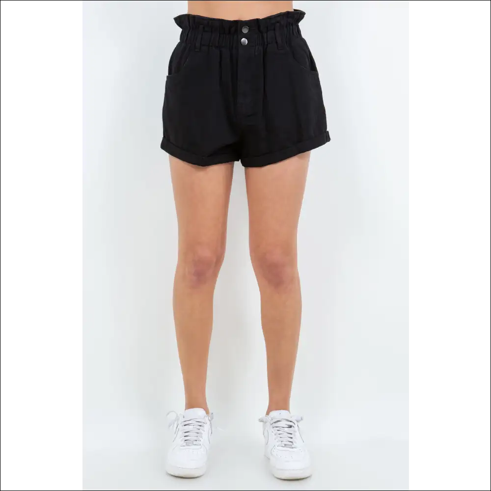 American Bazi High Waist Paper Bag Shorts - Black / s - on Sale Worldwide Shipping