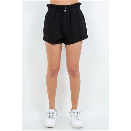 American Bazi High Waist Paper Bag Shorts - Black / s - on Sale Worldwide Shipping