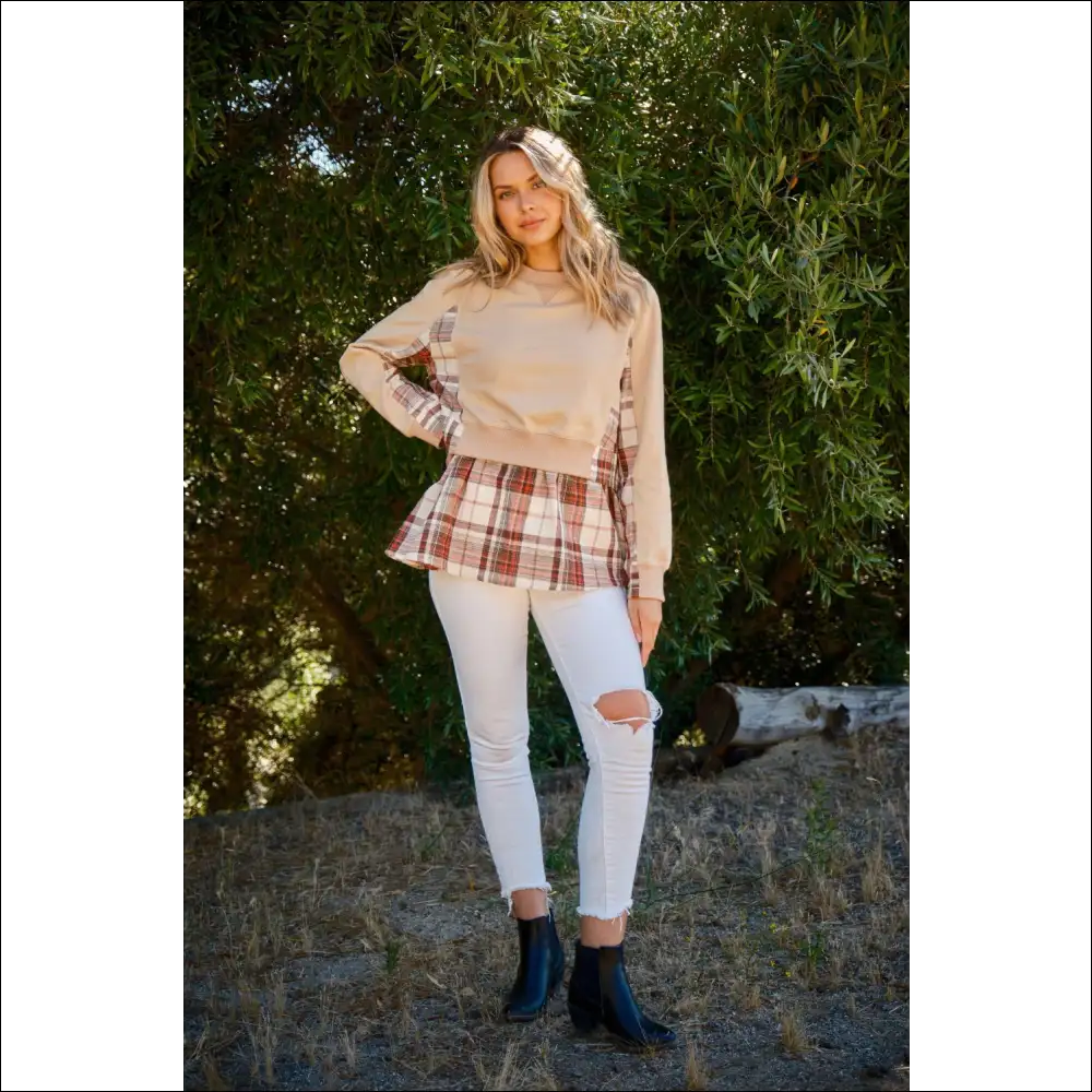 And the why Double Layered Plaid Contrast Sweatshirt - Sweatshirts & Hoodies on Sale Worldwide Shipping