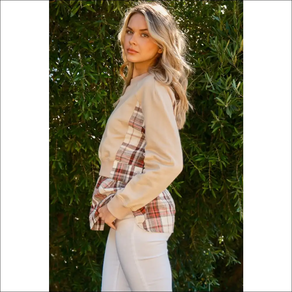And the why Double Layered Plaid Contrast Sweatshirt - Sweatshirts & Hoodies on Sale Worldwide Shipping
