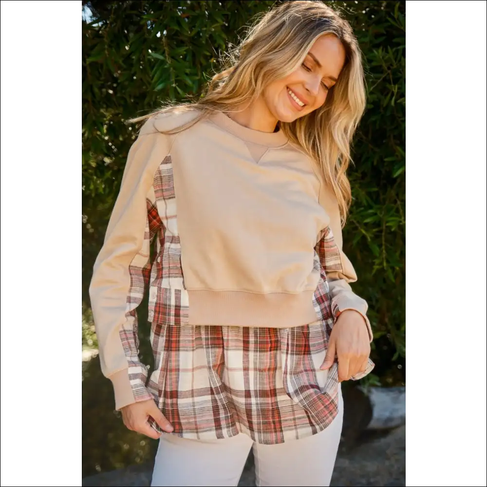 And the why Double Layered Plaid Contrast Sweatshirt - Sweatshirts & Hoodies on Sale Worldwide Shipping