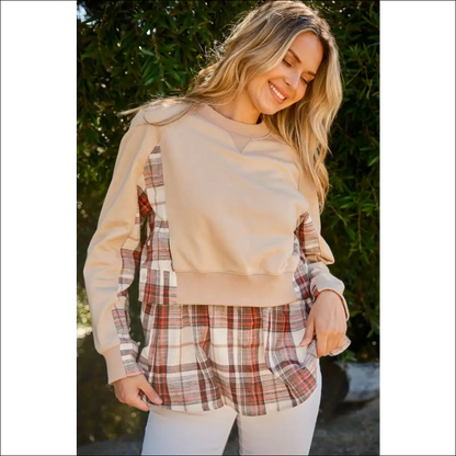 And the why Double Layered Plaid Contrast Sweatshirt - Sweatshirts & Hoodies on Sale Worldwide Shipping