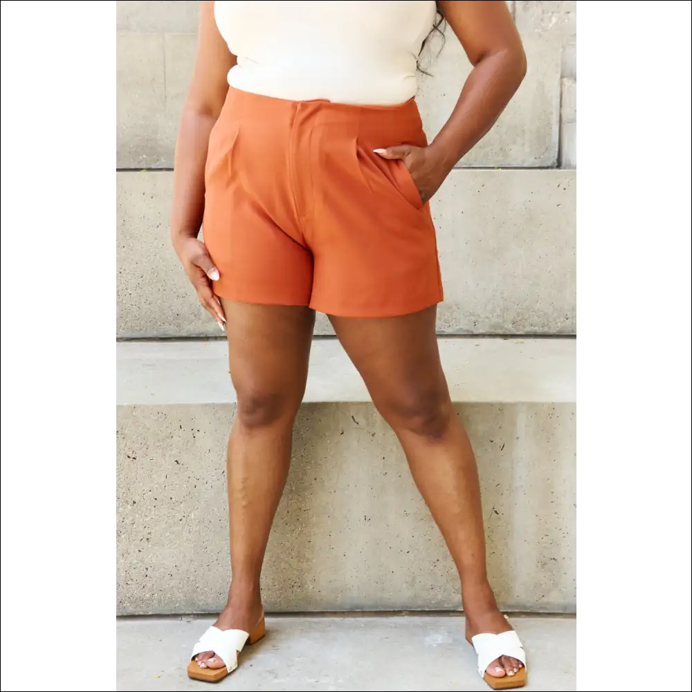 And the why Every Little Thing Pleated High Waisted Shorts in Ochre - on Sale Worldwide Shipping