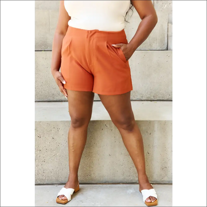 And the why Every Little Thing Pleated High Waisted Shorts in Ochre - on Sale Worldwide Shipping