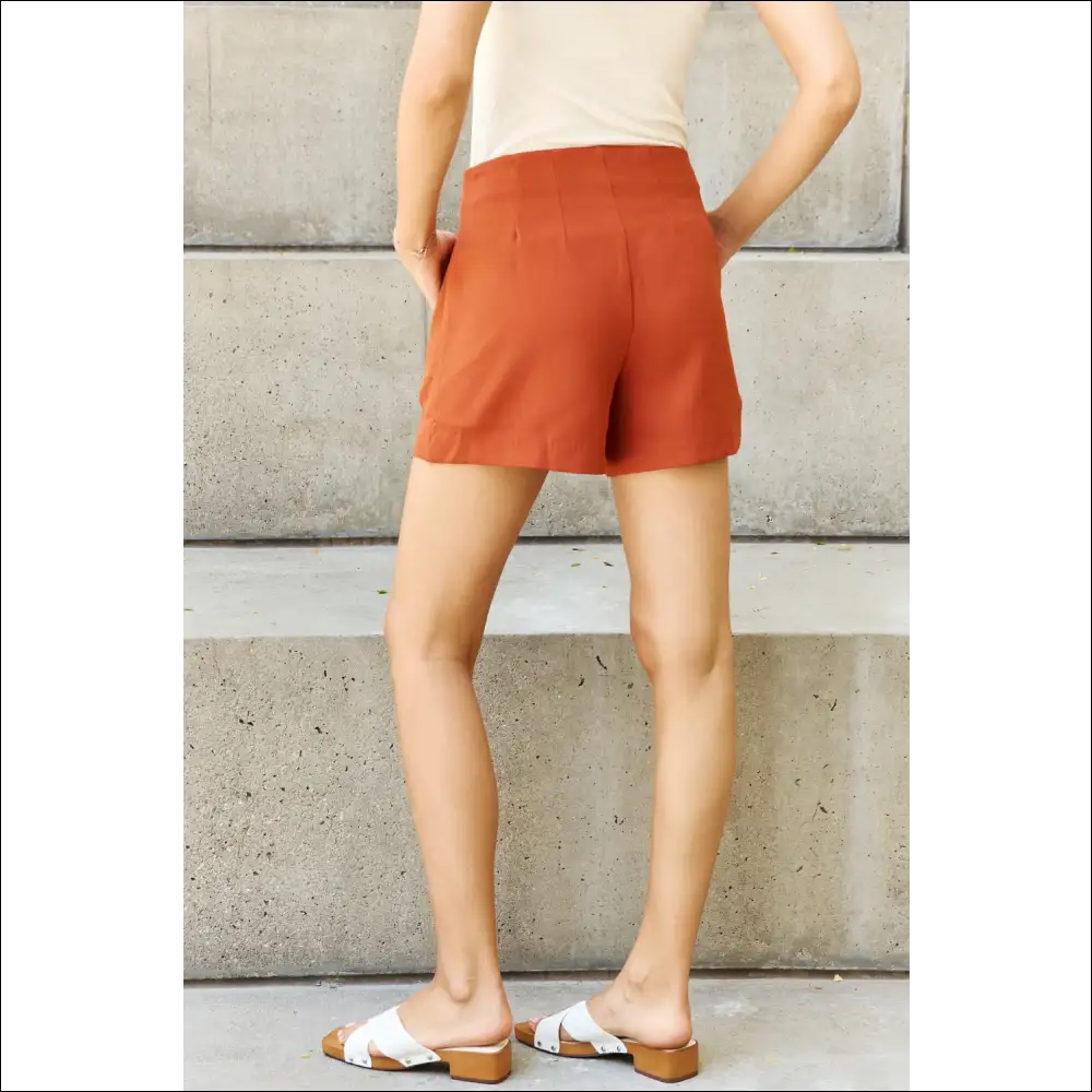 And the why Every Little Thing Pleated High Waisted Shorts in Ochre - on Sale Worldwide Shipping