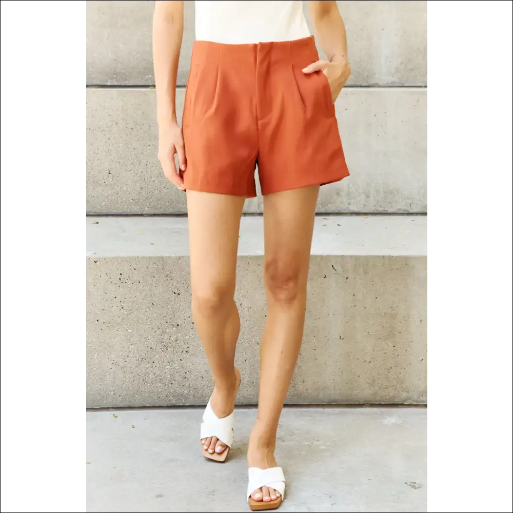 And the why Every Little Thing Pleated High Waisted Shorts in Ochre - Caramel / Xl - on Sale Worldwide Shipping