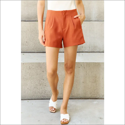 And the why Every Little Thing Pleated High Waisted Shorts in Ochre - Caramel / Xl - on Sale Worldwide Shipping