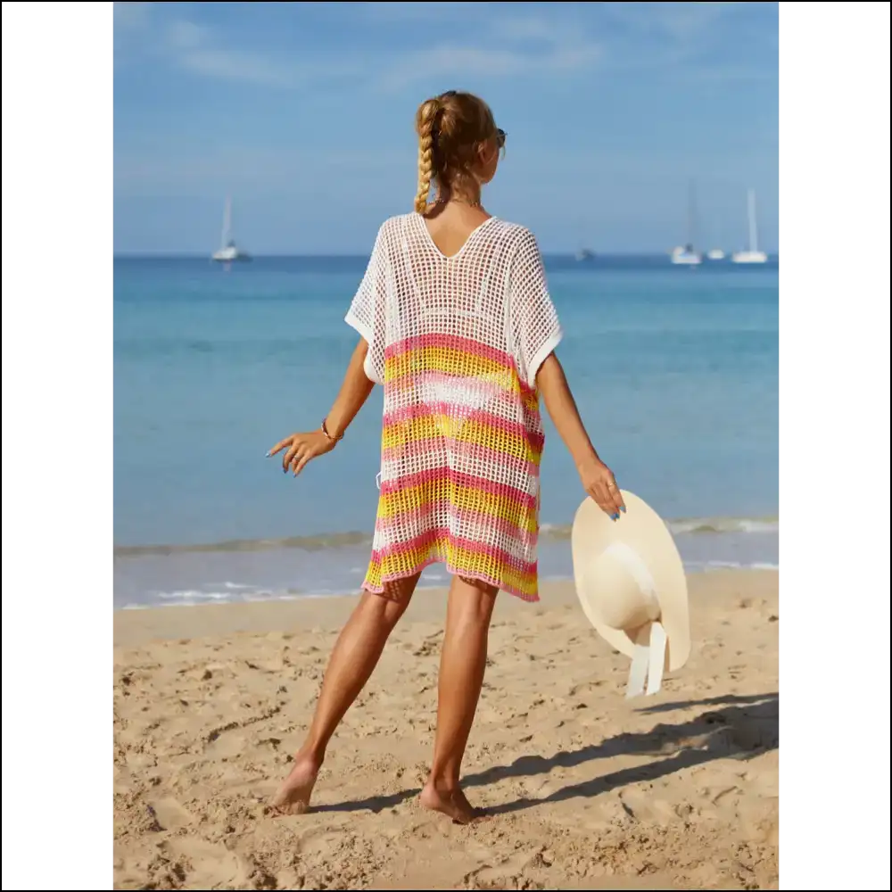 Angel Wings Cutout Striped Cover-up with Tassel - Cover-ups Swimwear on Sale Worldwide Shipping