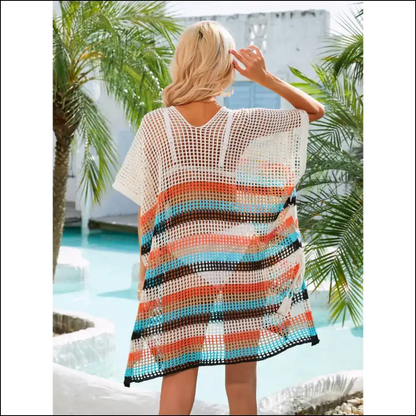Angel Wings Cutout Striped Cover-up with Tassel - Cover-ups Swimwear on Sale Worldwide Shipping