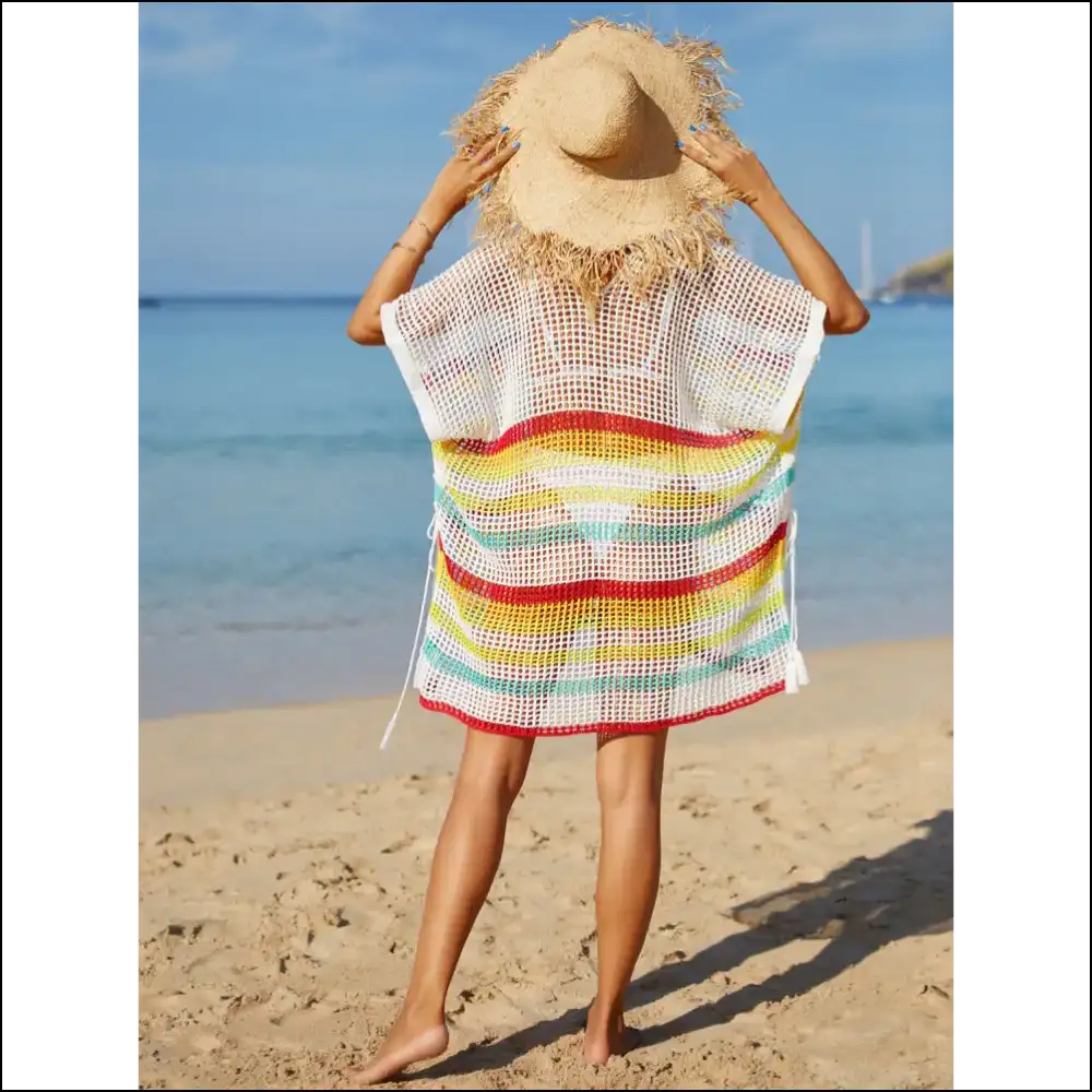 Angel Wings Cutout Striped Cover-up with Tassel - Cover-ups Swimwear on Sale Worldwide Shipping
