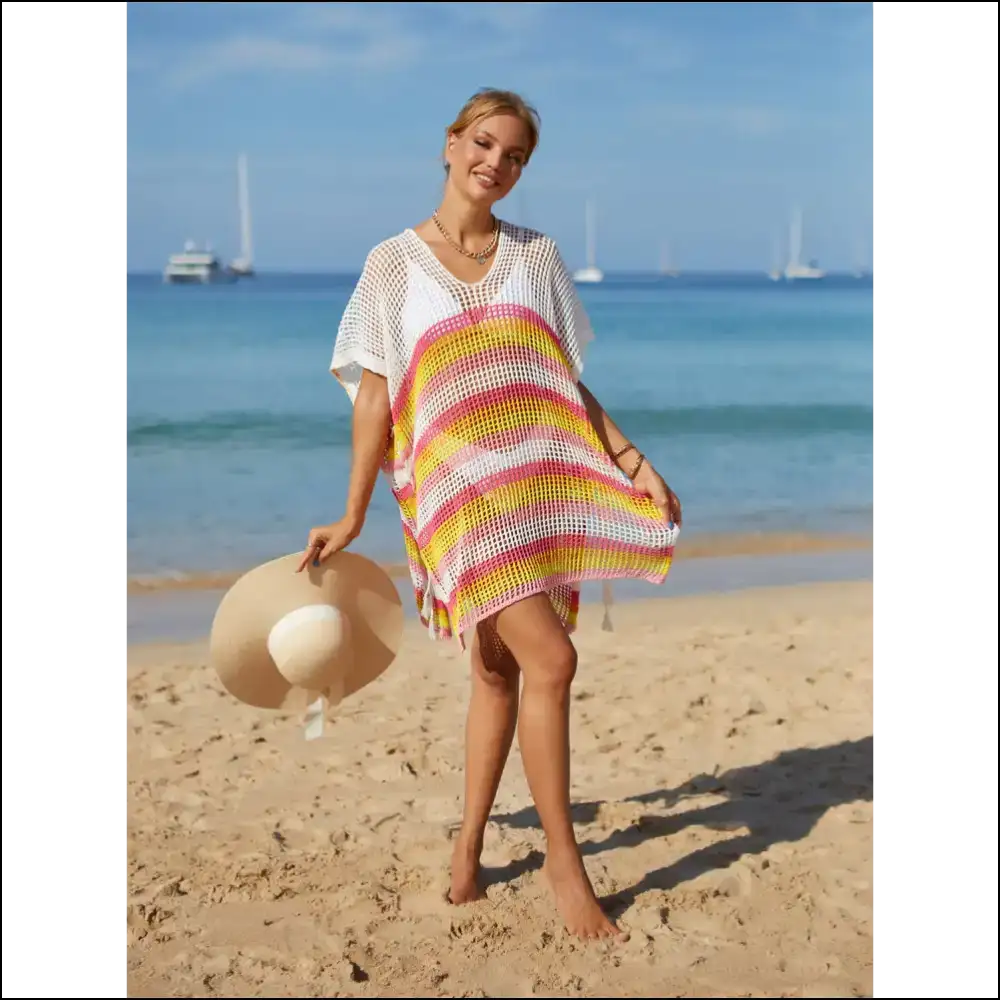 Angel Wings Cutout Striped Cover-up with Tassel - Cover-ups Swimwear on Sale Worldwide Shipping