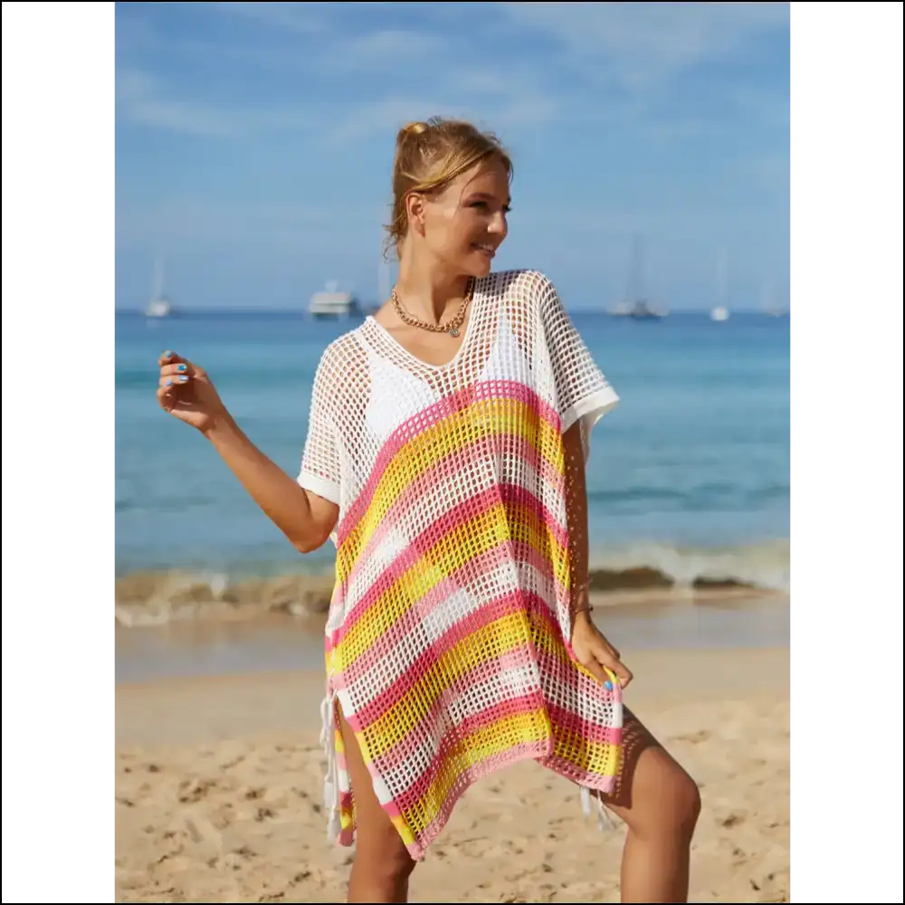 Angel Wings Cutout Striped Cover-up with Tassel - Cover-ups Swimwear on Sale Worldwide Shipping