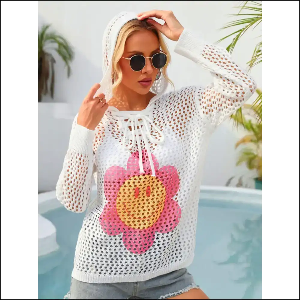 Angel Wings Floral Lace-up Hooded Cover-up - Cover-ups Swimwear on Sale Worldwide Shipping