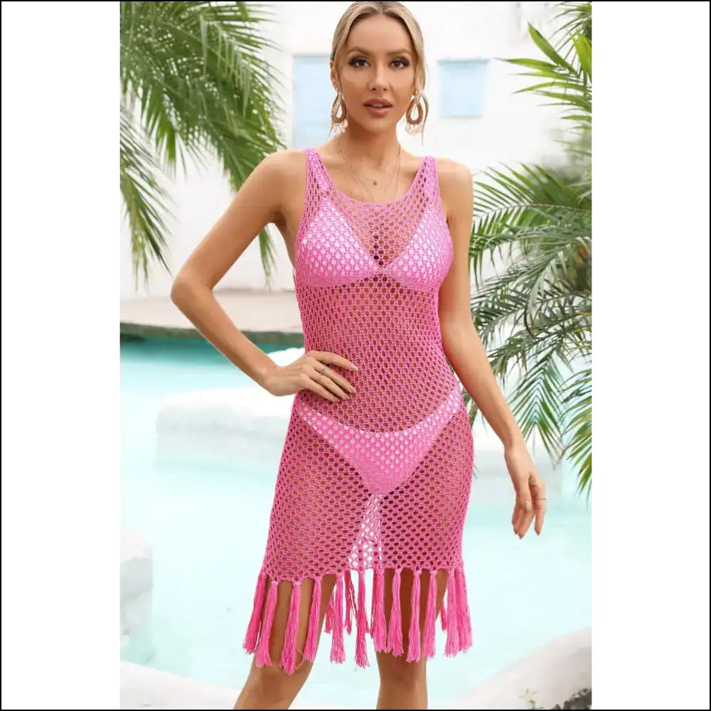 Angel Wings Fringe Hem Openwork Cover-up Dress - Cover-ups Swimwear on Sale Worldwide Shipping