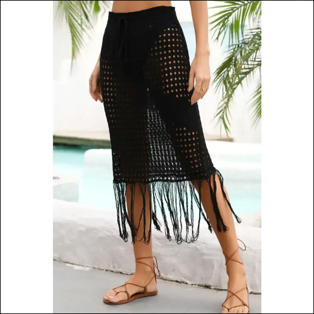 Angel Wings Fringe Hem Skirt with Drawstring Waist - Cover-ups Swimwear on Sale Worldwide Shipping