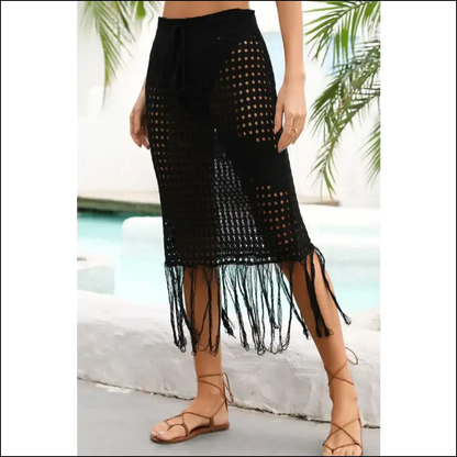 Angel Wings Fringe Hem Skirt with Drawstring Waist - Cover-ups Swimwear on Sale Worldwide Shipping