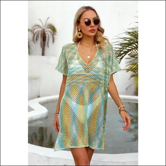 Angel Wings Openwork Contrast Cover-up - Teal / one Size - Cover-ups Swimwear on Sale Worldwide Shipping